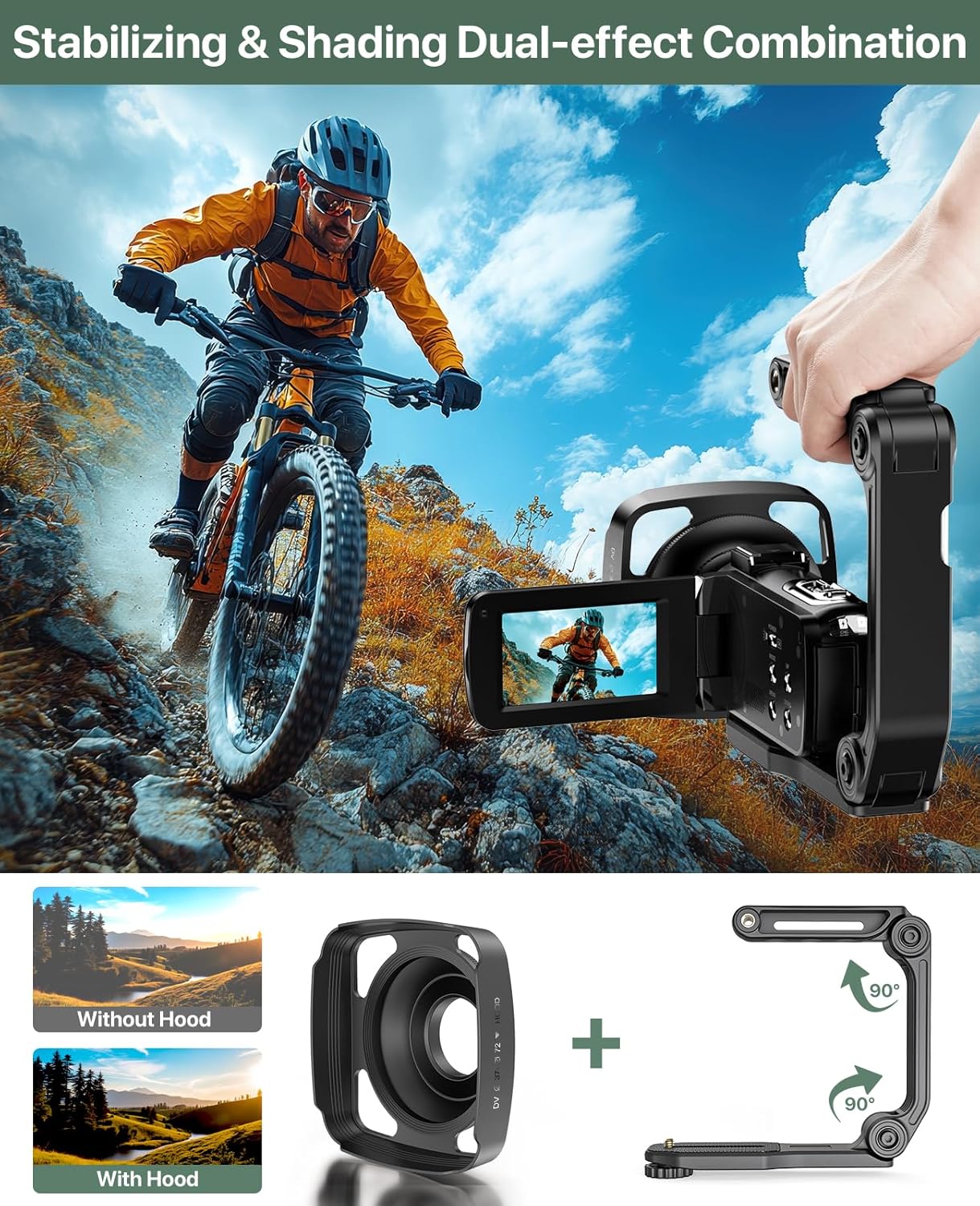 4K Video Camera Camcorder 64MP Vlogging Camera for YouTube 3.0" Touch Screen 18X Digital Zoom IR Night Vision with External Stereo Microphone,Remote,Lens Hood,Handheld Stabilizer,32G Card &2 Batteries - Image 4