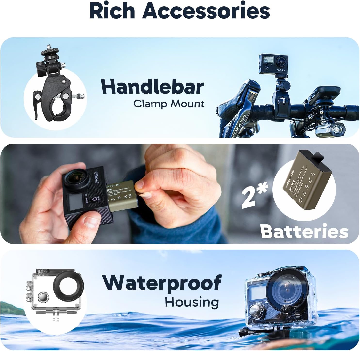 AKASO Brave 4 Action Camera 4K30 Ultra Hd Waterproof Underwater Camera | 20MP EIS WiFi Remote Control 170° FOV 5X Zoom Sport Camera for Snorkel Travel with Bicycle Helmet Motorcycle Accessories Kit - Image 8
