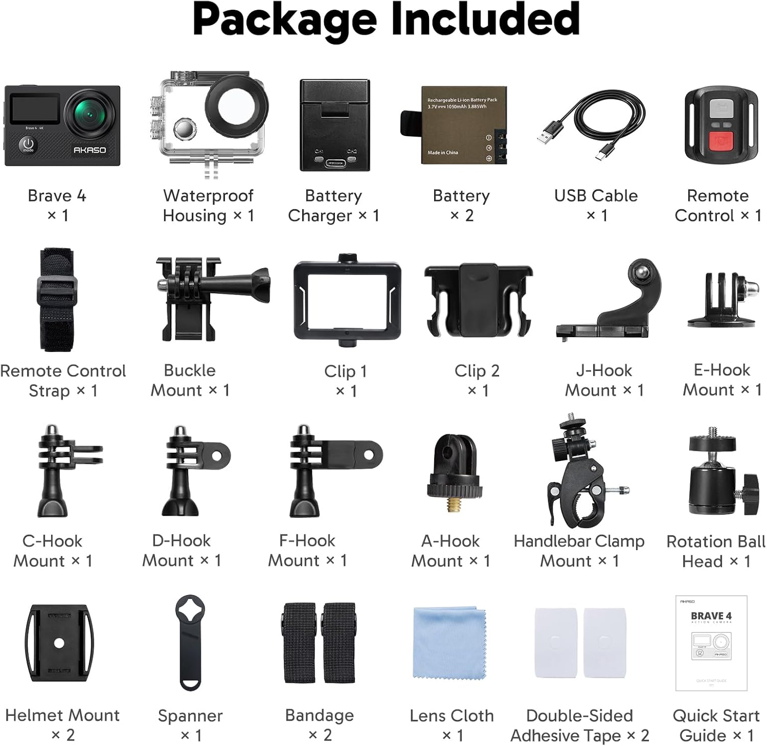 AKASO Brave 4 Action Camera 4K30 Ultra Hd Waterproof Underwater Camera | 20MP EIS WiFi Remote Control 170° FOV 5X Zoom Sport Camera for Snorkel Travel with Bicycle Helmet Motorcycle Accessories Kit - Image 9